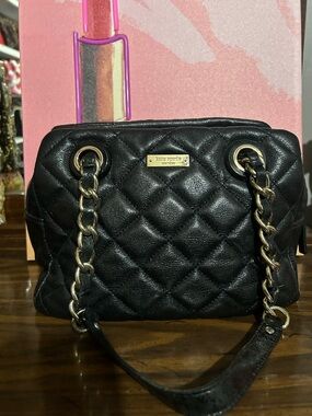 kate spade Black Quilted Shoulder Bag with Gold Chain Strap